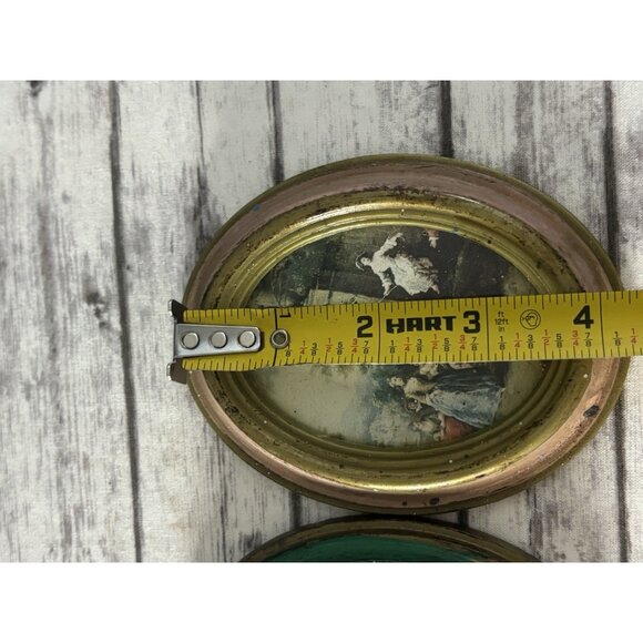 VTG Pair Italian Art Print Oval Frame Action Pink Green Handcraft Italy Florence - Picture 8 of 11